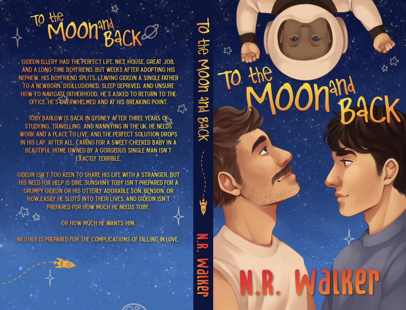 Cover illustration for To the Moon and Back, typography & design by N.R.Walker